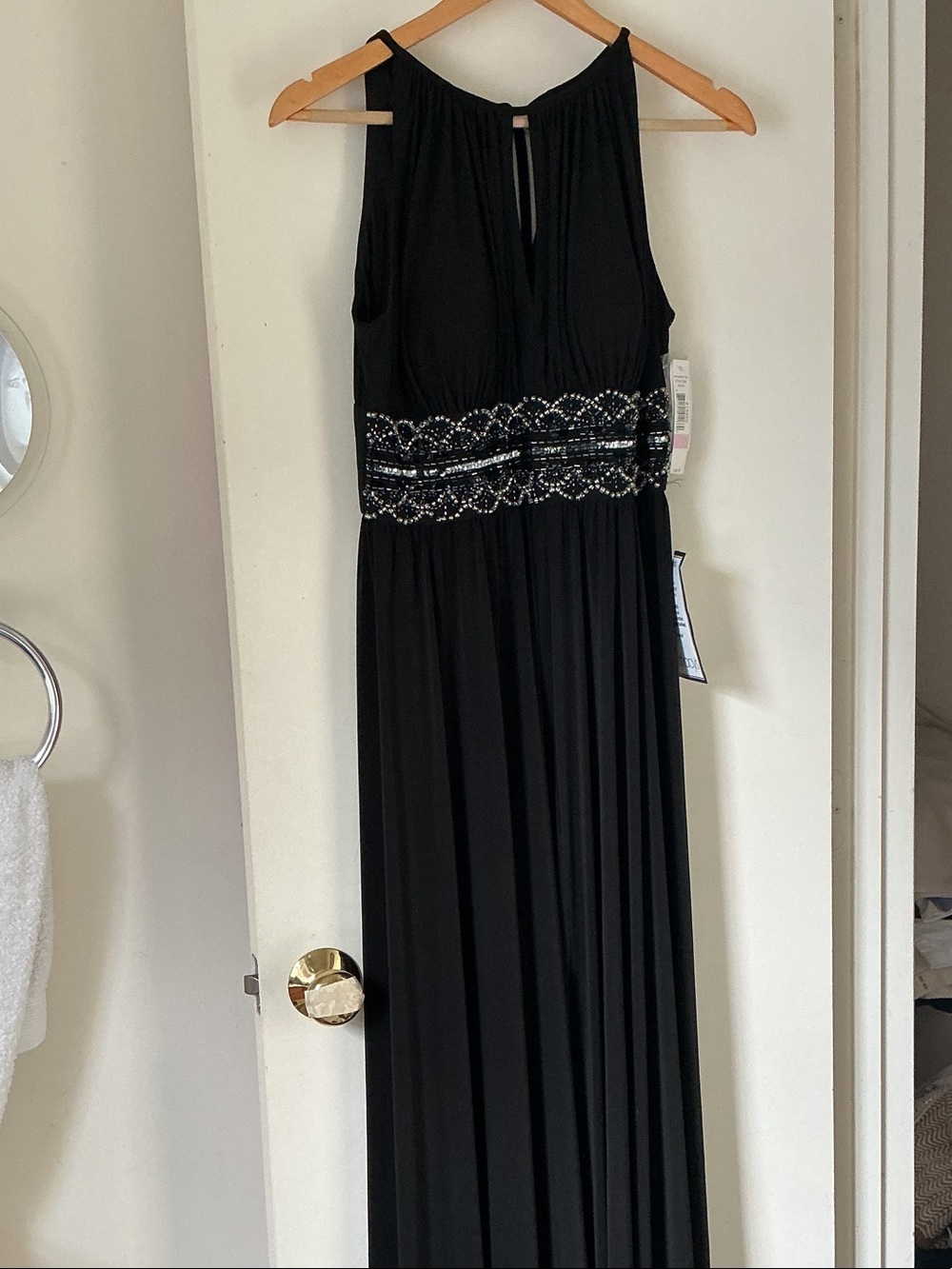 R&M Richards Black Maxi Gown with Beaded Waistband
